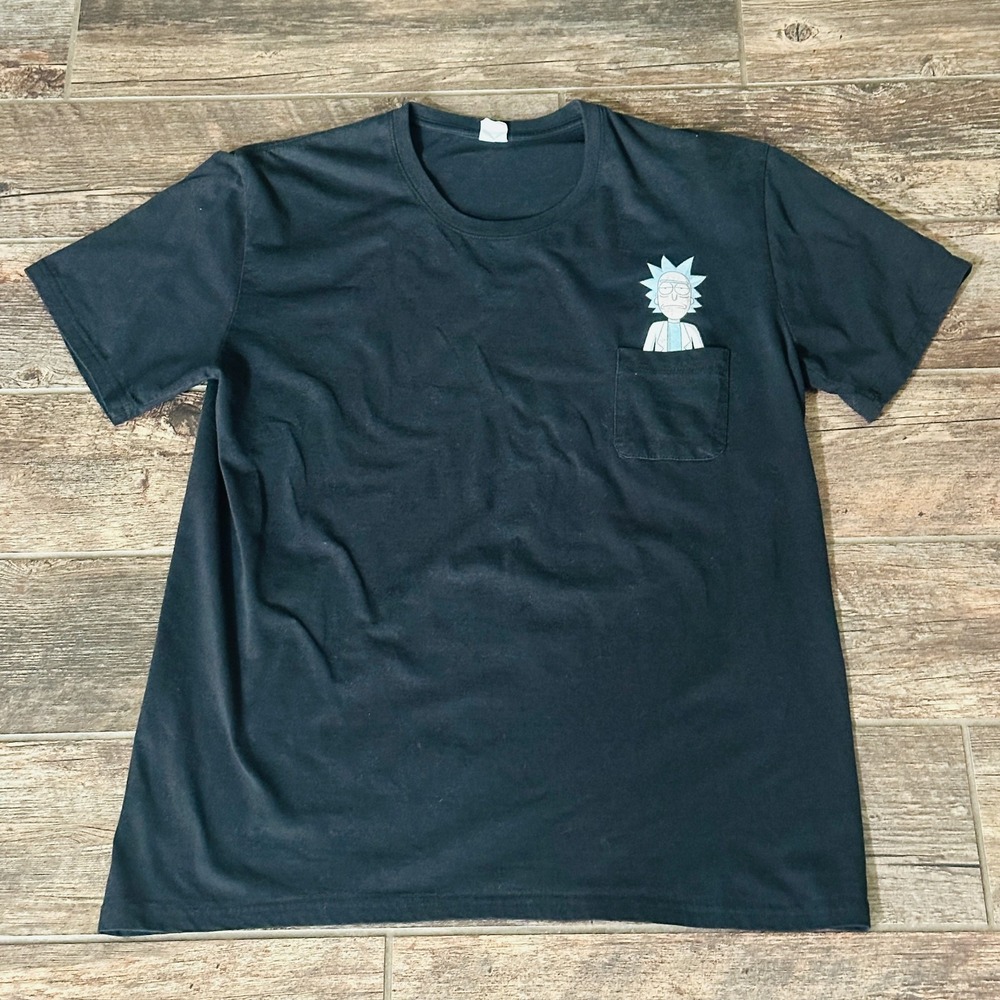 Adult Swim Rick & Morty Rick Sanchez Pocket Black T-Shirt Size Large L